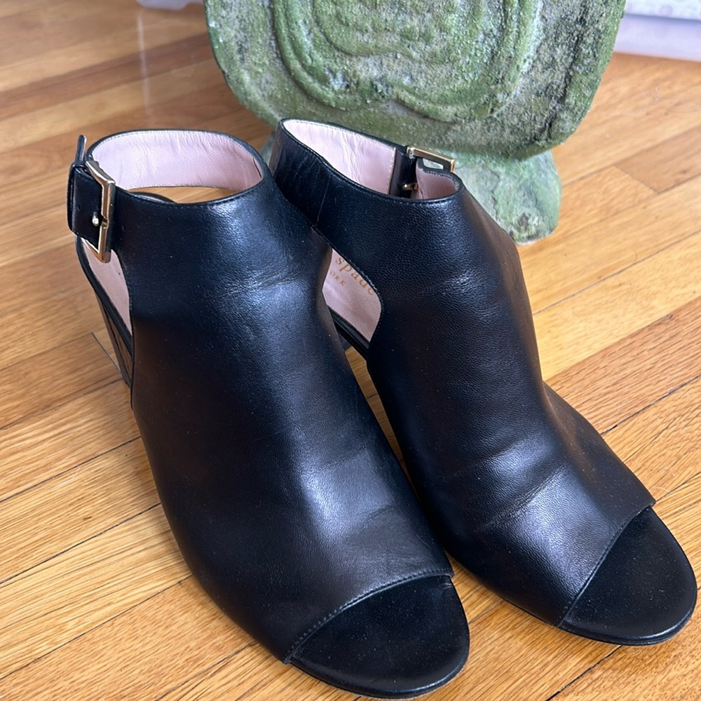 Kate Spade black leather sandals with 3” block heel.  Size 8.5 Made in Italy